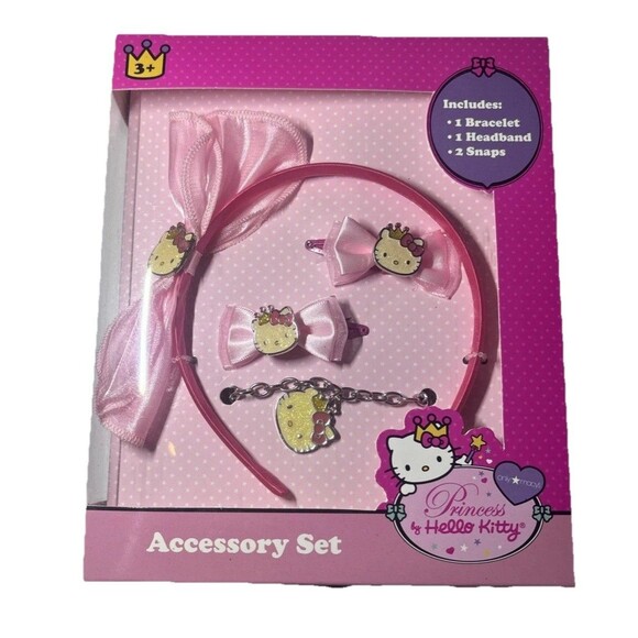 Hello Kitty Hair Accessory Set Headband Snaps Elastics Princess Pink Macy’s Exc - Picture 1 of 4